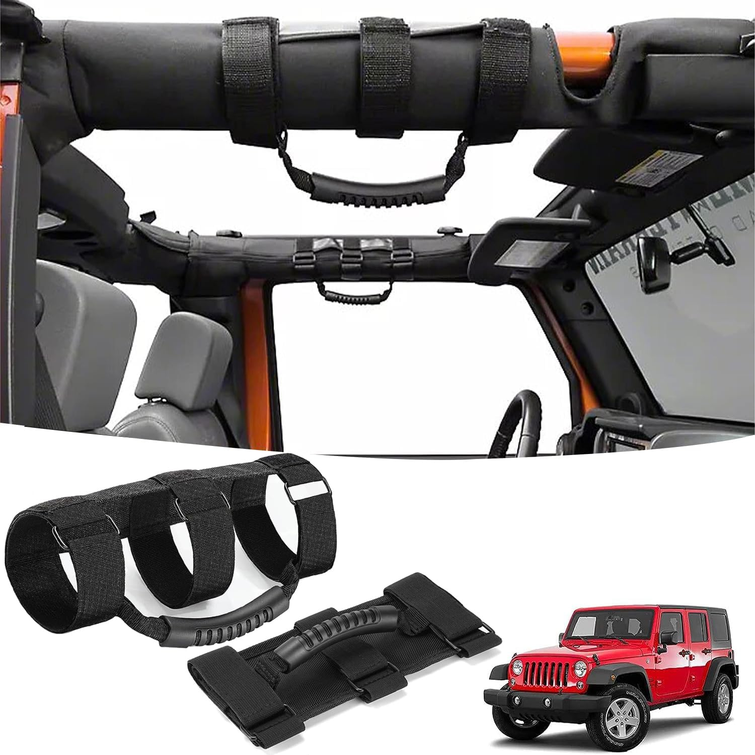 Pack Grab Handle Set For Jeep Wrangler Roll Bars Easy To Fit Straps