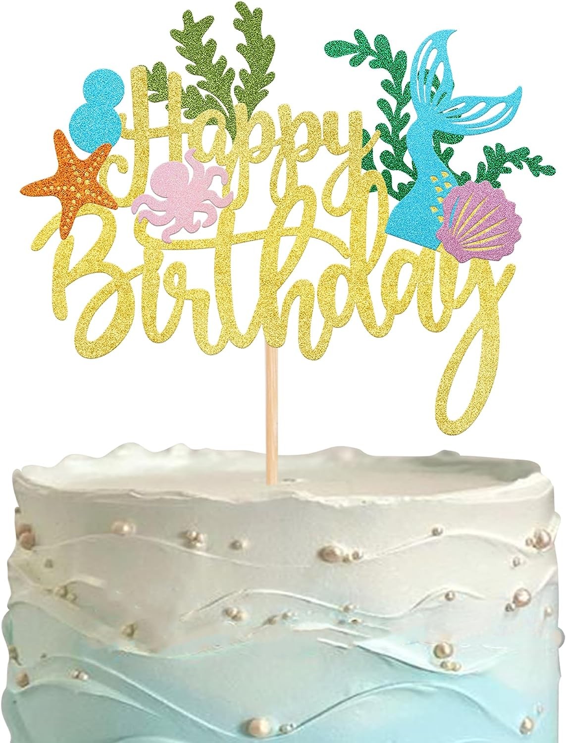 Sykyctcy Pack Mermaid Happy Birthday Cake Topper Glitter Mermaid Cake