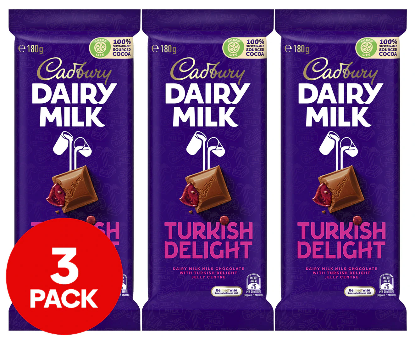 3 X Cadbury Dairy Milk Turkish Delight 180G | eMEGA Australia