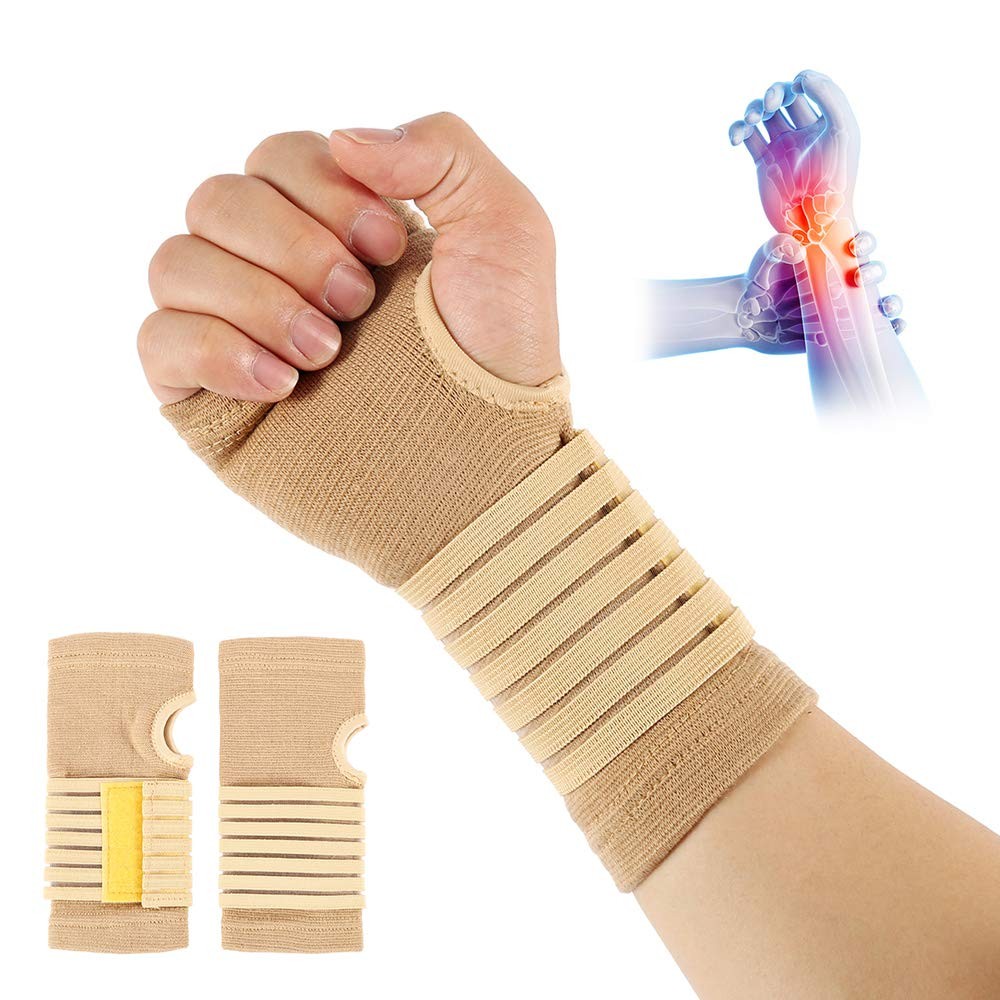 Carpal Tunnel Wrist Brace Pair with Adjustable Compression Strap Hand ...