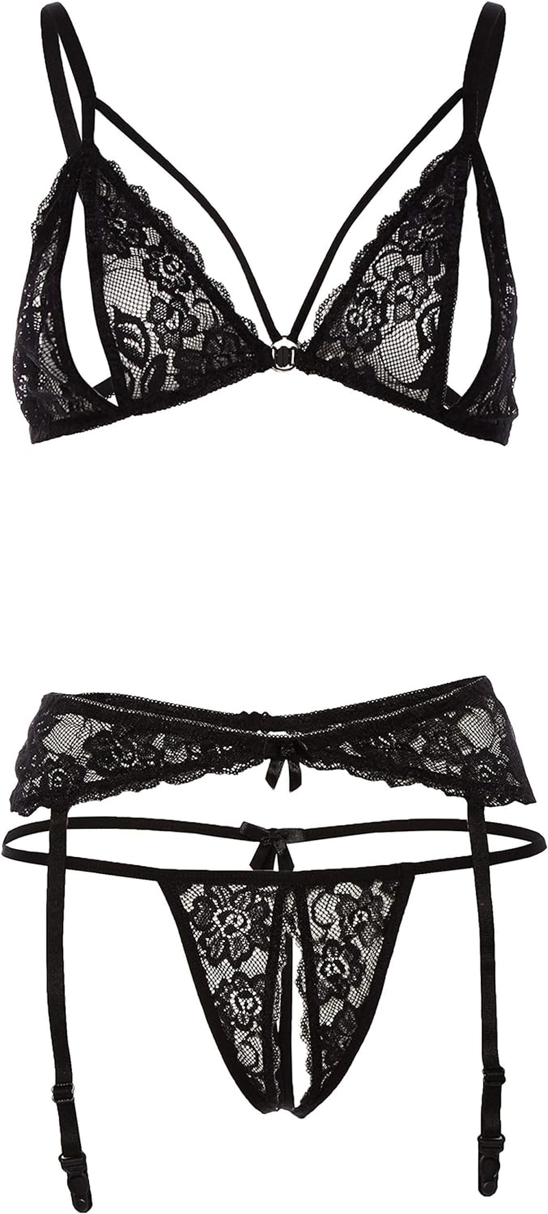 Cotelli 3-Piece Garter Collection with Open Cut and Open Crotch, Black ...