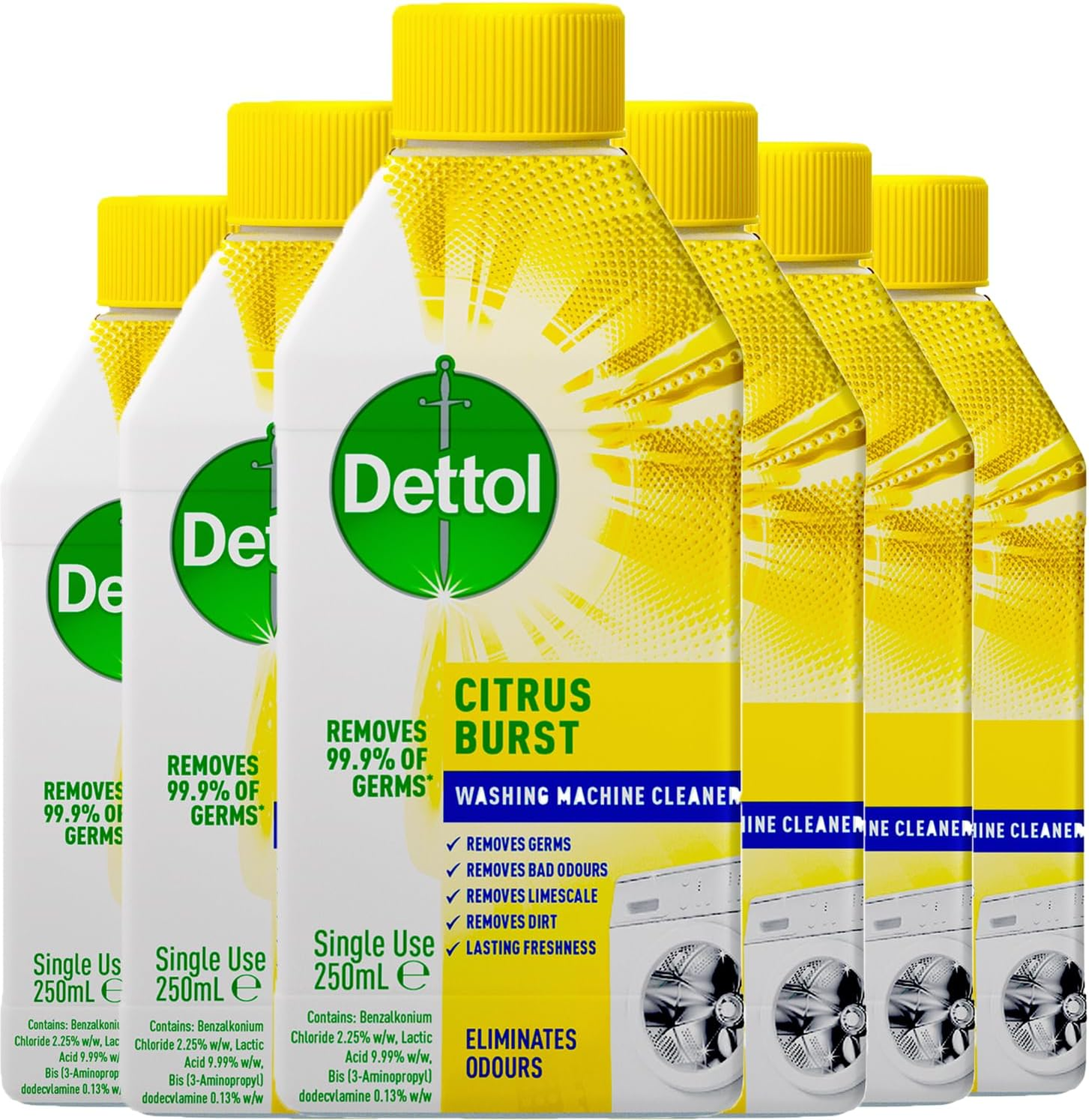 Dettol Antibacterial Laundry Washing Machine Cleaner Lemon 250Ml X 6 ...