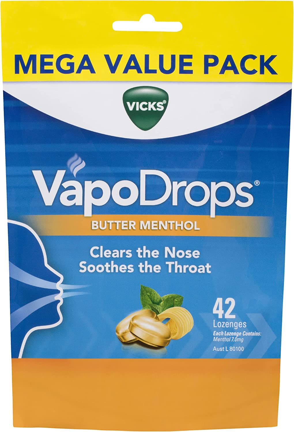 Vicks Vapodrops Butter Menthol Lozenges, 42 Count | eMEGA Australia