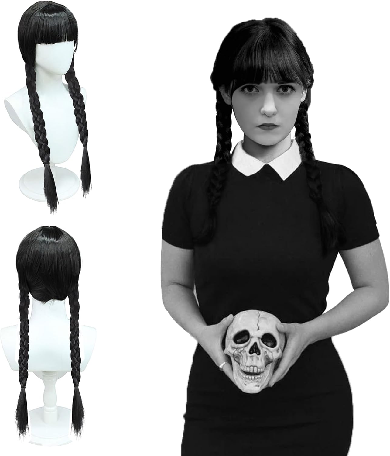 Wednesday Addams Wig for Children Women, Wednesday Addams Long Black ...