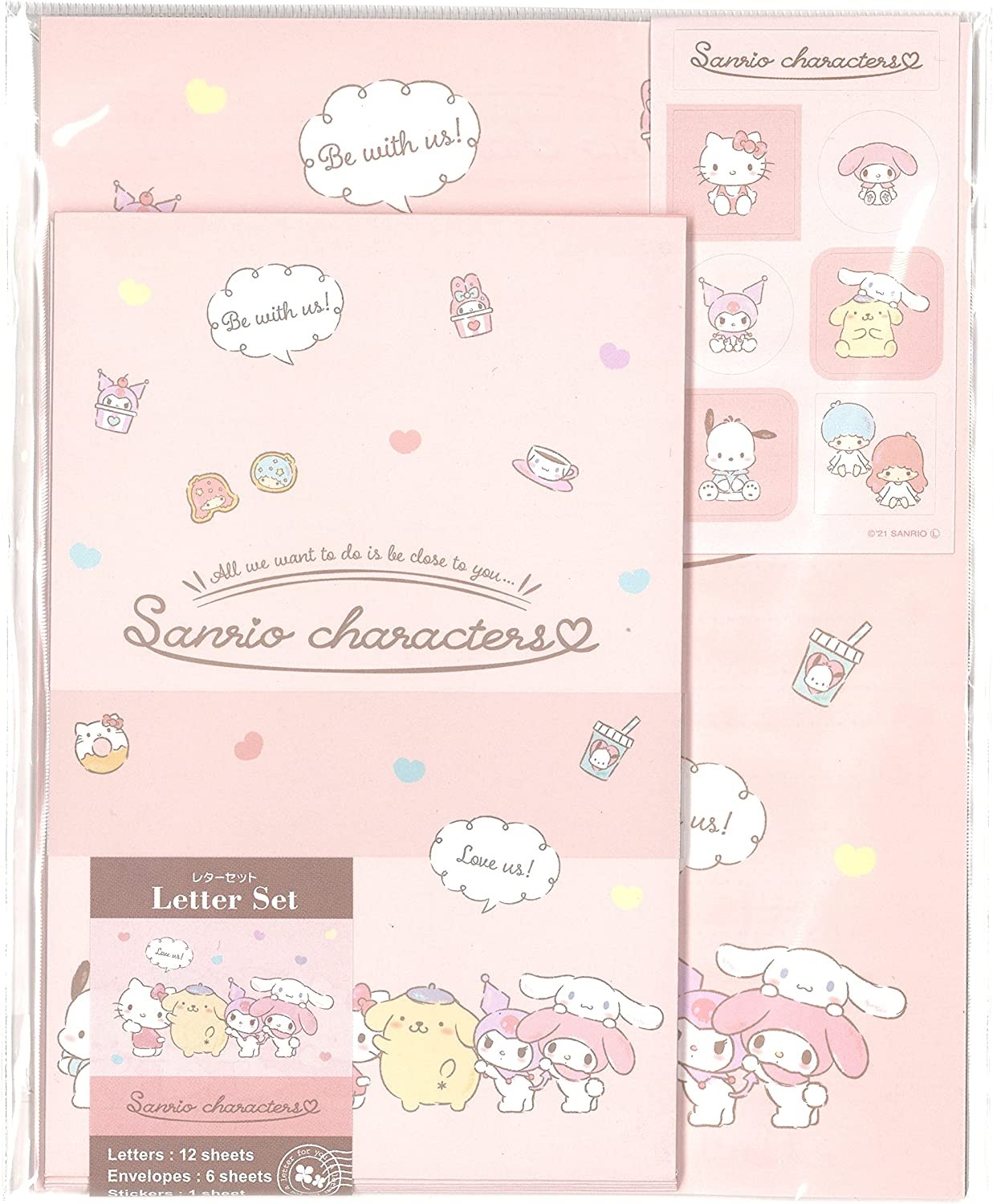 Yamanoshigyo Sanrio Characters Letter Set 12 Writing Paper + 6