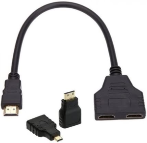 HDMI to Dual HDMI Female Y Splitter Switch Extension Adapter Cable with Micro & Mini HDMI Adapter