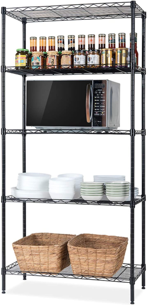 HOMIEST 5-Tier Classic Wire Storage Rack Organizer Kitchen Shelving Unit, Black