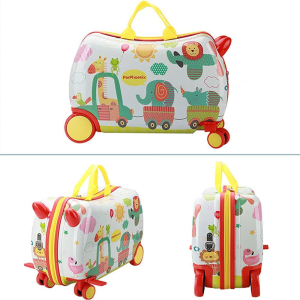 Kids Trolley Case, Ride-On Suitcase 2 in 1 Kid Luggage Organizer Waterproof Carry on Travel Bag Children’S Motorcycle Trunk Storage Box (Animal Pattern)
