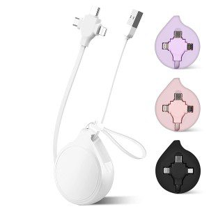 USB Retractable 3 in 1 Charging Cable, Type C/Micro USB Universal Charger, Compatible with Huawei, Tablets, Smart Phones, Oppo, Samsung S21, S9, Note 10 LG, Etc. (Purple)