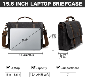 Messenger Bag for Men, Kasqo Water-Resistant Waxed Canvas Fits 15.6 Inch Laptop Briefcase Shoulder Bag Satchel for Work Business