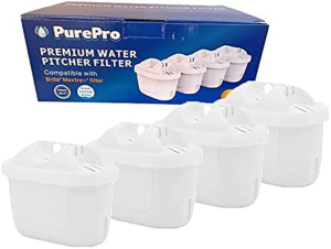 Purepro 4 Pack Water Filter for Brita Maxtra/Mavea, Marella, Aluna/Navelia Frosted Tassimo Jug Pitcher 2.4L 3.5L Replacement Cartridge Refill