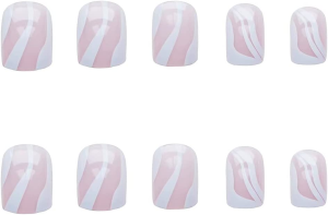 Rikview White Press on Nails Medium Length with Swirls Design Square Fake Nails Full Cover Acrylic Nails
