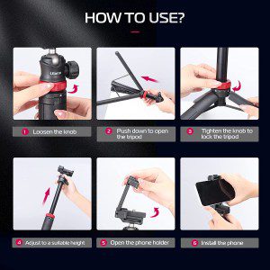 ULANZI MT-44 Extendable Phone Tripod, 44″ Selfie Stick Phone Vlog Tripod Stand with 2 in 1 Phone Clip, 360° Ball Head Camera Tripod for Iphone Sony Canon Gopro, Lightweight for Travel