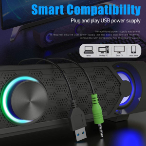 Computer Speakers,Smalodi PC Speaker Mini Led Soundbar Cool Design Perfect for Gaming Laptop Desktop Notebook