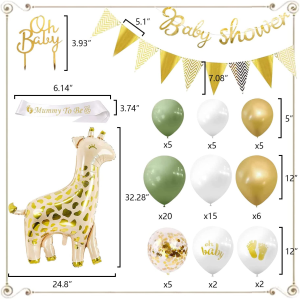 Jevenis Oh Baby Decorations Baby Shower Decorations Gender Reveal Sage Green Balloons Garland Baby Shower Banner Mommy to Be Sash Cake Decoration Giraffe Balloon Jungle Balloons