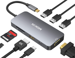USB C Hub Multiport USB C Adapter for Macbook Pro 2021 2020,USB C Hub USB C to HDMI VGA SD TF Card Reader 3USB 3.0 and USB C Power Pass-Through Port