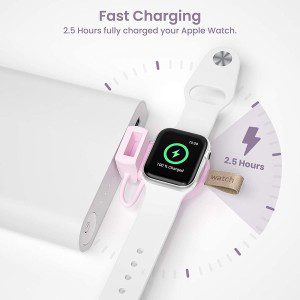 NEWDERY Charger for Apple Watch Portable Iwatch USB Wireless Charger, Travel Cordless Car Charger with Light Weight Magnetic Quick Charge for Apple Watch Ultra 8 7 SE 6 5 4 3 2 1 (Pink)