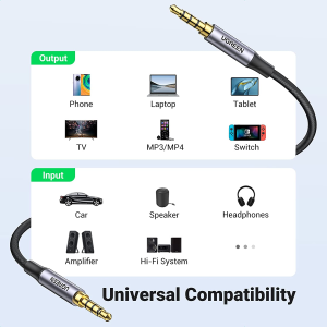 UGREEN 3.5Mm Audio Cable Braided 4-Pole Stereo Auxiliary Aux TRRS Jack Shielded Male to Male Cord Compatible for Iphone, Ipad, Samsung Phones, Tablets, Car Home Stereos, Sony Headphones, Speaker, 1M