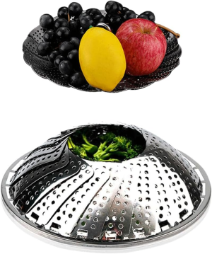 Valuehall Vegetable Steamer Basket Stainless Steel Steamer Basket Folding Vegetable Steamer Insert with Handle, Adjustable Expandable Petals Fit Various Size Pot (5″ to 9″) V7040-1