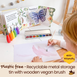 Honeysticks Non Toxic Watercolour Paint Set for Kids and Toddlers – 8 Vibrant and Long Lasting Colours with Brush – Natural and Food Grade Ingredients – Child Safe Art Supplies – Great Gift Idea (Watercolour Paint)