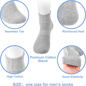 WKJHO 6 Pairs Men’S Athletic Ankle Socks,Soft Cotton Socks for Men,Mens Thick Cushion Sport Running Socks Breathable (Black White Gray)