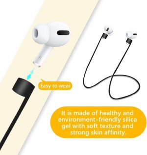 T Tersely Compatible Magnetic Airpods Strap for Airpods Pro, 1 & 2, Silicone Anti-Lost Wire Cable Connector Sports Neckband (Black)