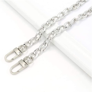 5 Pieces Different Sizes Bag Chain Strap, Purse Flat Chain DIY Handbag Strap with Metal Buckles Metal Purse Handle Bag Chain Charms Replacement Handles Bag Metal Straps(Silver)