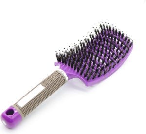 Boar Bristle Hair Brush – Curved & Vented Detangling Hair Brush for Women Long, Thick, Curly and Tangled Hair, Blow Drying Detangling and Head Massage Hair Styling (Purple)