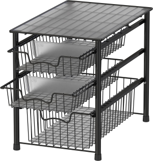 Simplehouseware Stackable 3 Tier Sliding Basket Organizer Drawer, Black