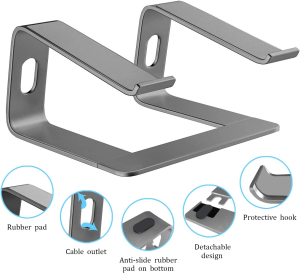 Aluminum Laptop Stand Compatible with Mac Macbook Pro/Air Apple 12″ 13″ Notebook, Metal Laptop Desk Stand Portable Desktop Computer Holder Stable Riser Ergonomic Elevator for 10 to 15.6