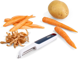 Zyliss Vegetable Peeler, Smooth Glide Swivel Potato Peeler with De-Eyeing Cutting Tip | Comfortable Ergonomic Handle, Stainless Steel Sharp Blade, White/Charcoal 2.5 X 9.5 X 26 Cm 13650