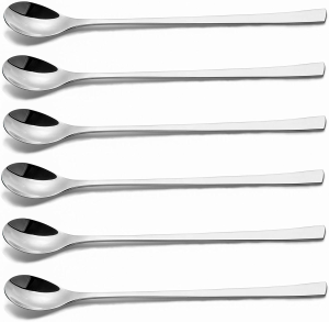 IMEEA 9 Inch Mixing Stirring Spoon for Iced Tea Coffee Ice Cream Cocktail Bar 18/10 Stainless Steel Long Handle, Set of 6