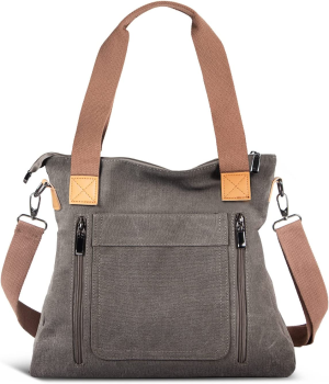 INONIX Women’S Canvas Shoulder Bag, Hobo Handbag, Casual Crossbody Tote Satchel Purse with Detachable Strap, for Work and Travel