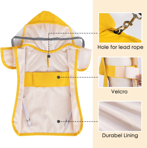 Slowton Waterproof Dog Raincoat, Clear Hooded Double Layer Rain Jacket for Small Medium Large Dogs Puppies, Dog Poncho with Reflective Strip Adjustable Velcro Straps and Storage Pocket