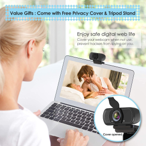 Webcam HD Jfmshop 1080P Web Camera, USB PC Computer Webcam with Microphone, Laptop Desktop Full HD Camera Video Webcam 110 Degree Widescreen, Pro Streaming Webcam for Recording, Calling, Conferencing, Gaming (D10)