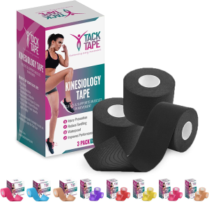 TACK TAPE Kinesiology Sports Tape with Gym Bag – Water & Sweat Resistant Therapeutic Tape for Performance Fitness Athletes, Protect & Assist Motion, Injury Recovery – Ebook Included (Large Box (3 Rolls), Purple)