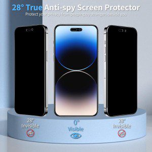 [2+2 Pack] Cnarery Privacy Screen Protector for Iphone 14 Pro with Alignment Frame, 2 Pack Full Coverage Privacy Tempered Glass Screen Protector and 2 Pack Camera Lens Protector[Easy Installation]