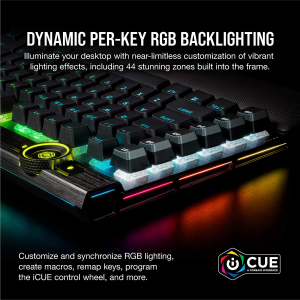 Corsair K100 RGB Mechanical Gaming Keyboard (Cherry MX Speed Keyswitches: Linear and Rapid, Per-Key Backlighting, Leatherette Palm Rest, Elgato Stream Deck Integration, QWERTY) Black (CH-912A014-NA)