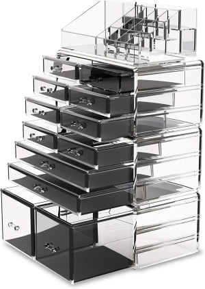 Readaeer Makeup Cosmetic Organizer Storage Drawers Display Boxes Case with 12 Drawers (Clear)
