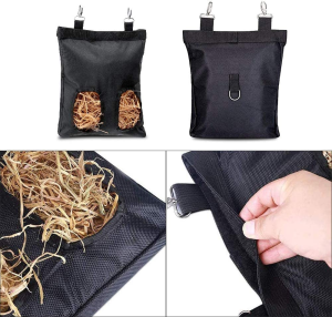 Small Pet Hay Bag, Rabbit Guinea Pig Hay Feeder Bag, Small Animal Hanging Food Storage Bag, 2 Holes Large Capacity 600D Oxford Cloth Fabric Hanging Hay Feeder Bag for Small Animal