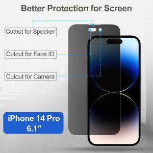 (2 Pack) Procase Iphone Privacy Screen Protector for Iphone 14 Pro 2022, 9H anti Spy Dark Tempered Glass Screen Film Guard for Iphone 14 Pro 6.1 Inch 2022, Case Friendly Bubble Free