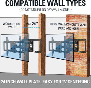Mounting Dream TV Wall Mount TV Bracket for Most 42-90 Inch TV, UL Listed Full Motion TV Mount with Articulating Arms, Max VESA 800X400Mm 132 Lbs. Loading, Fits 16″, 18″, 24″ Studs MD2298-XL-04