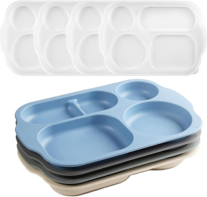 Shopwithgreen Section Plates Set for Kids Adults,4 PCS Large 11 Inch Lunch Trays, Microwave Dishwasher Safe (Wheat Straw + PP) Material