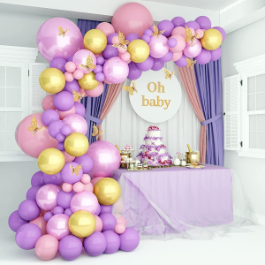 LDFWAYAU 112Pcs Pink Metal Pink White Confetti Balloons Butterfly Arch Garland Kit Balloons for Birthday Baby Shower Wedding Backdrop Decorations (Purple White)