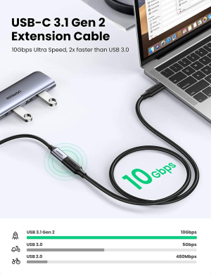 UGREEN USB Type C Extension Cable USB 3.2 Gen 2 Male to USB C Female 10Gbps Data Transfer 100W PD Fast Charge 4K@60Hz Extend Cord Thunderbolt 3 Compatible with Macbook Pro Ipad Switch Iphone 15 (0.5M)