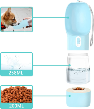 Portable Dog Water Bottle,Dogwater Bottles for Walking Can Carry Dog Food,Multi-Function Travel Dog Bowls,Can Disassemble Pet Water Dispenser Combination,Try in Cats and Dogs (Blue)