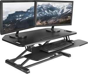 VIVO Extra Wide Corner Height Adjustable 38 Inch Stand up Desk Converter, Sit Stand Tabletop Dual Monitor and Laptop Riser Workstation, Black, DESK-V000KL