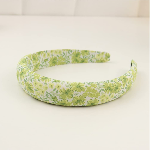 Green Floral Headband for Women Girls Hair Accessories Satin Padded Headband Sponges Puff Headbands Non Slip Boho Head Bands for Women’S Hair Wide Cloth Puffy Headband