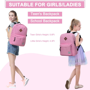 Vaschy Women Backpack,Classic Basic Waterproof Foldable Daypack for Sports and Traveling School Book Bag for Boys and Girls Pink