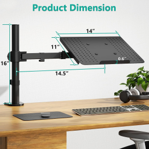 WALI Laptop Tray Desk Mount for 1 Laptop Notebook up to 17 Inch, Fully Adjustable, 22 Lbs Capacity with Vented Cooling Platform Stand (M00Lp)